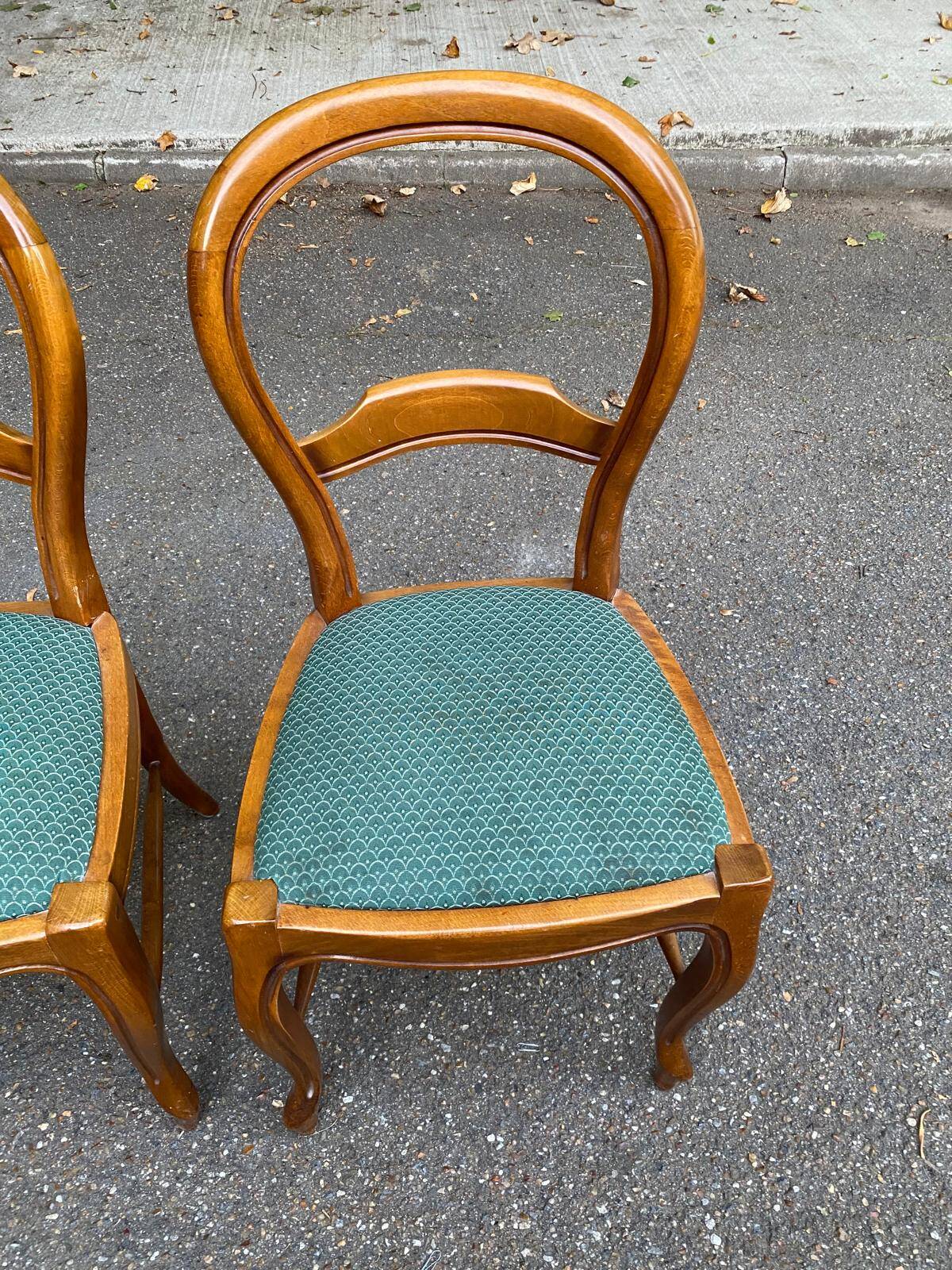 2 Louis Philippe chairs in solid curved wood and embroidered blue-green fabric
