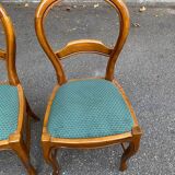 2 Louis Philippe chairs in solid curved wood and embroidered blue-green fabric