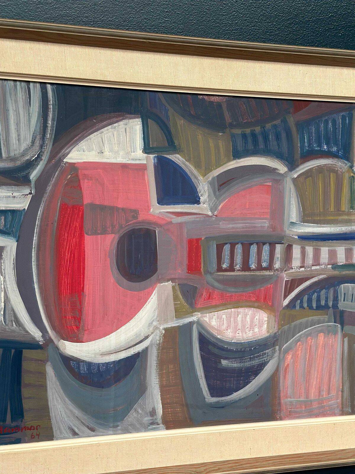Huile sur panneau originale suédoise – « Guitare » par Ingemar Hammar – Datée de 1964 – Vintage et encadrée