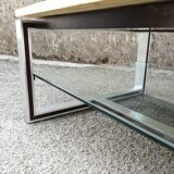 Rectangular coffee table in travertine, glass and aluminium L120