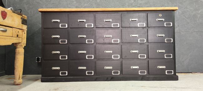 Loom cabinet with drawers top raw solid oak