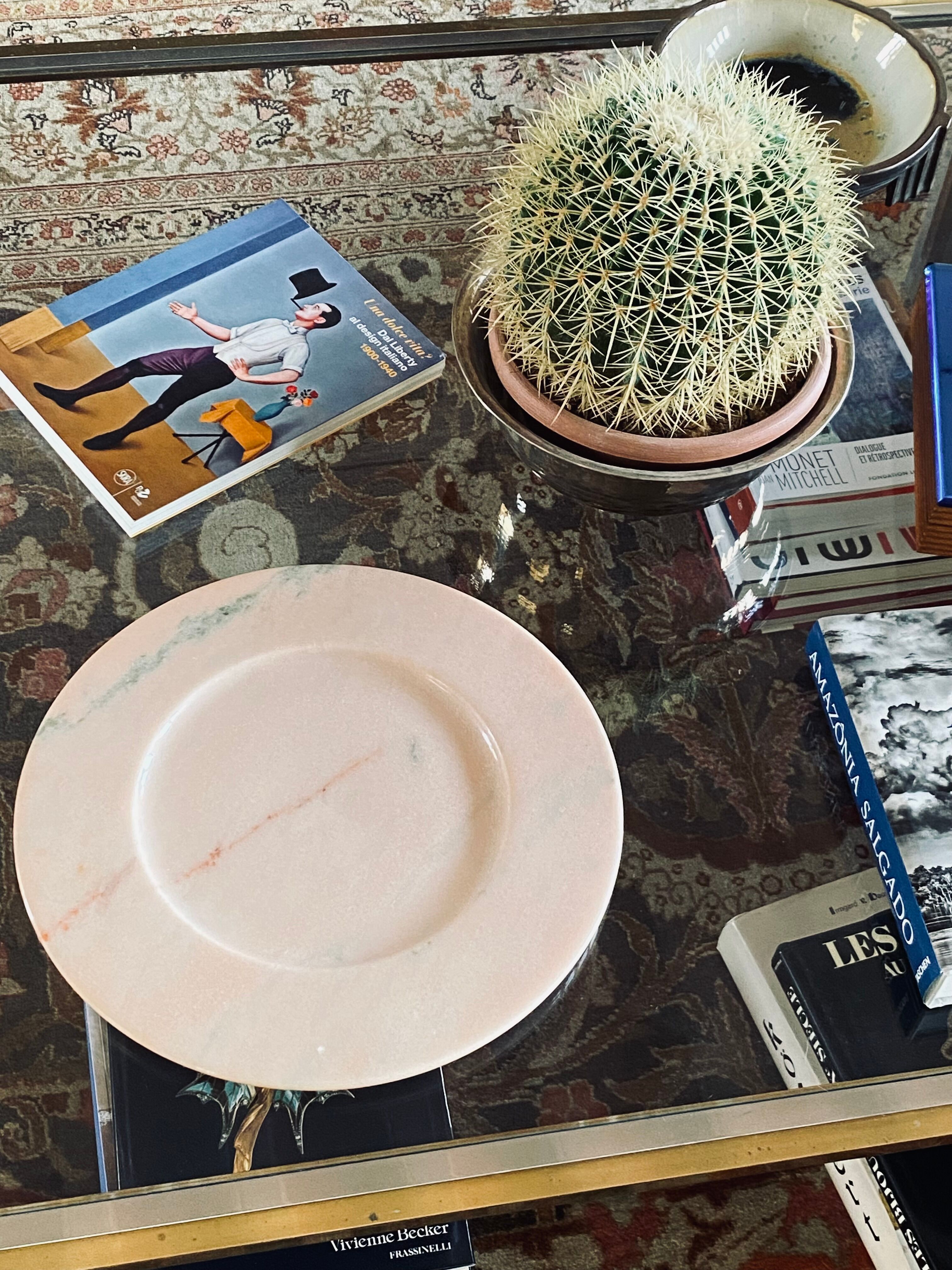 Pink marble centerpiece / tray, up&up italy, 1970s