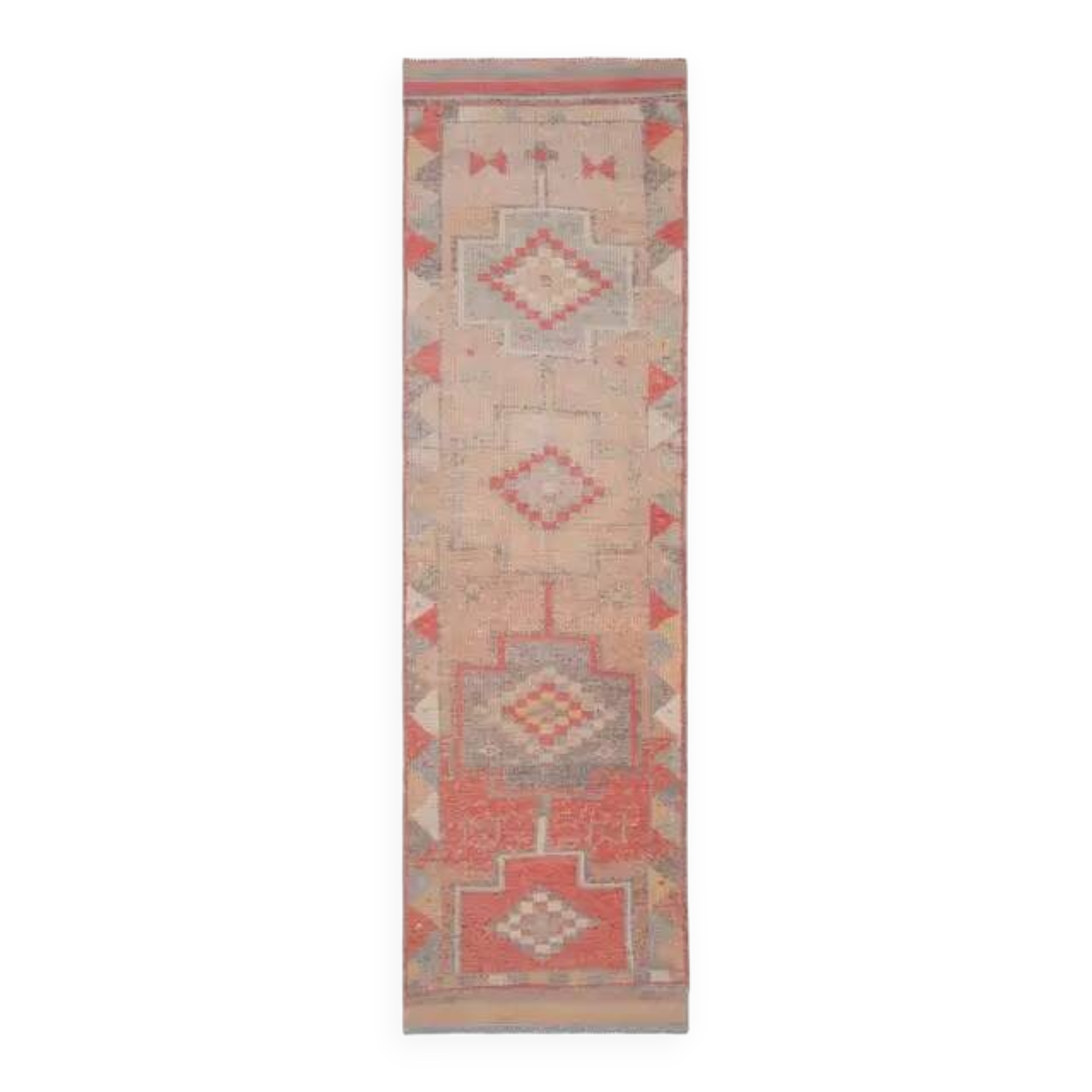 1970s Turkish Oushak Handmade Wool Cotton Orange Runner Rug 92x348
