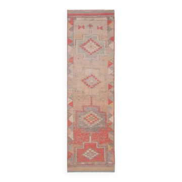 1970s Turkish Oushak Handmade Wool Cotton Orange Runner Rug 92x348