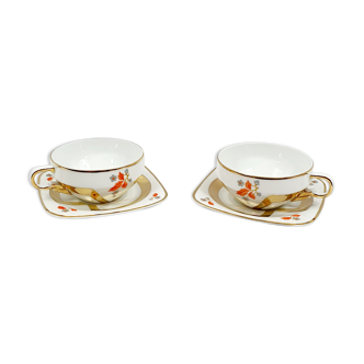 2 tasses à thé porcelaine royal epiag czechoslovakia vintage 50 dorées à l'or fin