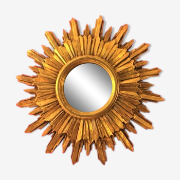 Miroir soleil bois doré 52cm double rayonnage