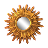 Mirror sun gilded wood leaf, 52 cm double shelving