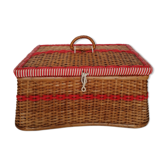 Vintage sewing box wicker scoubidou year 50/60