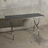 Console en acier brossé et verre fumé Moderniste - 1970