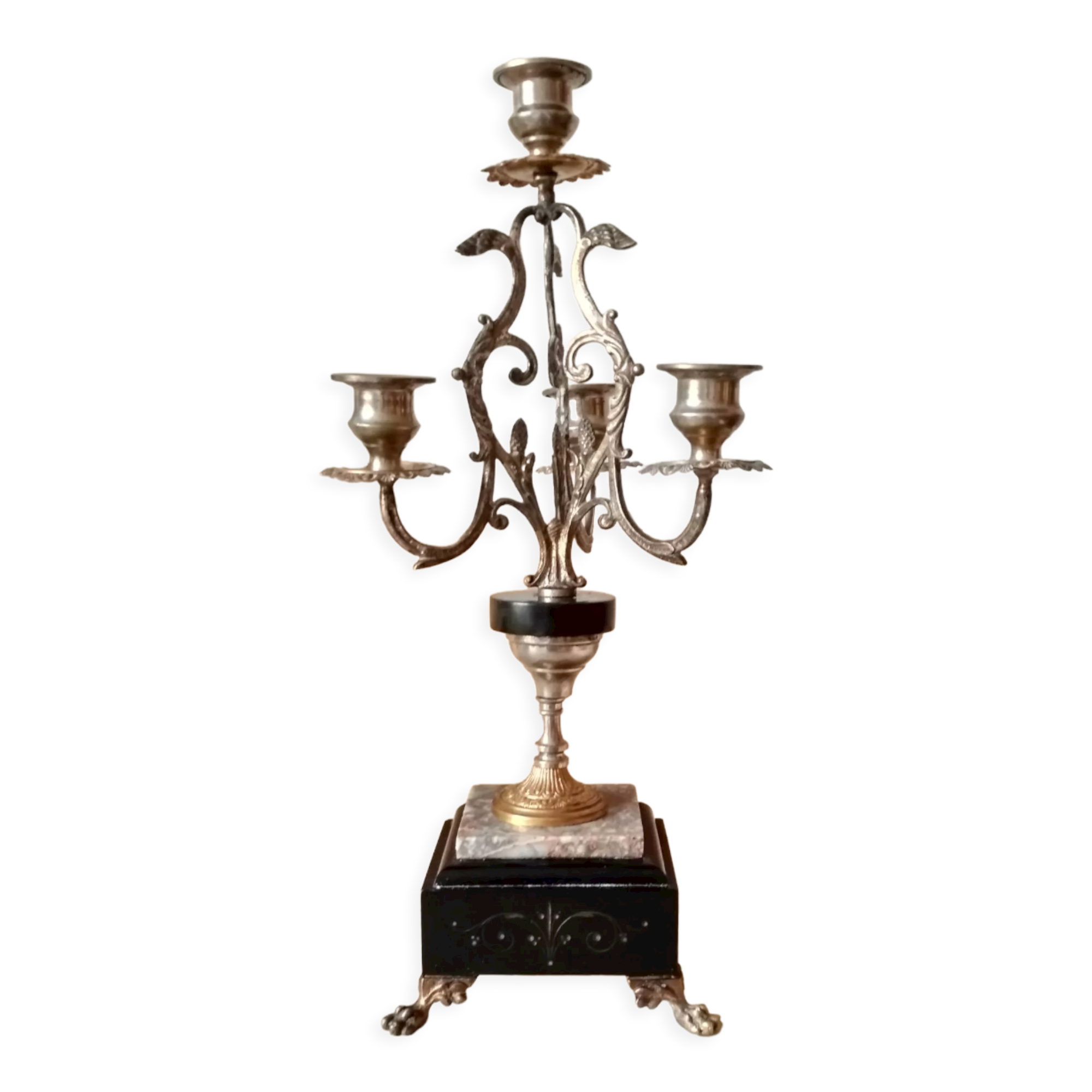 Old candelabra 4 burners in bronze brass and marble, French torches Napoleon III
