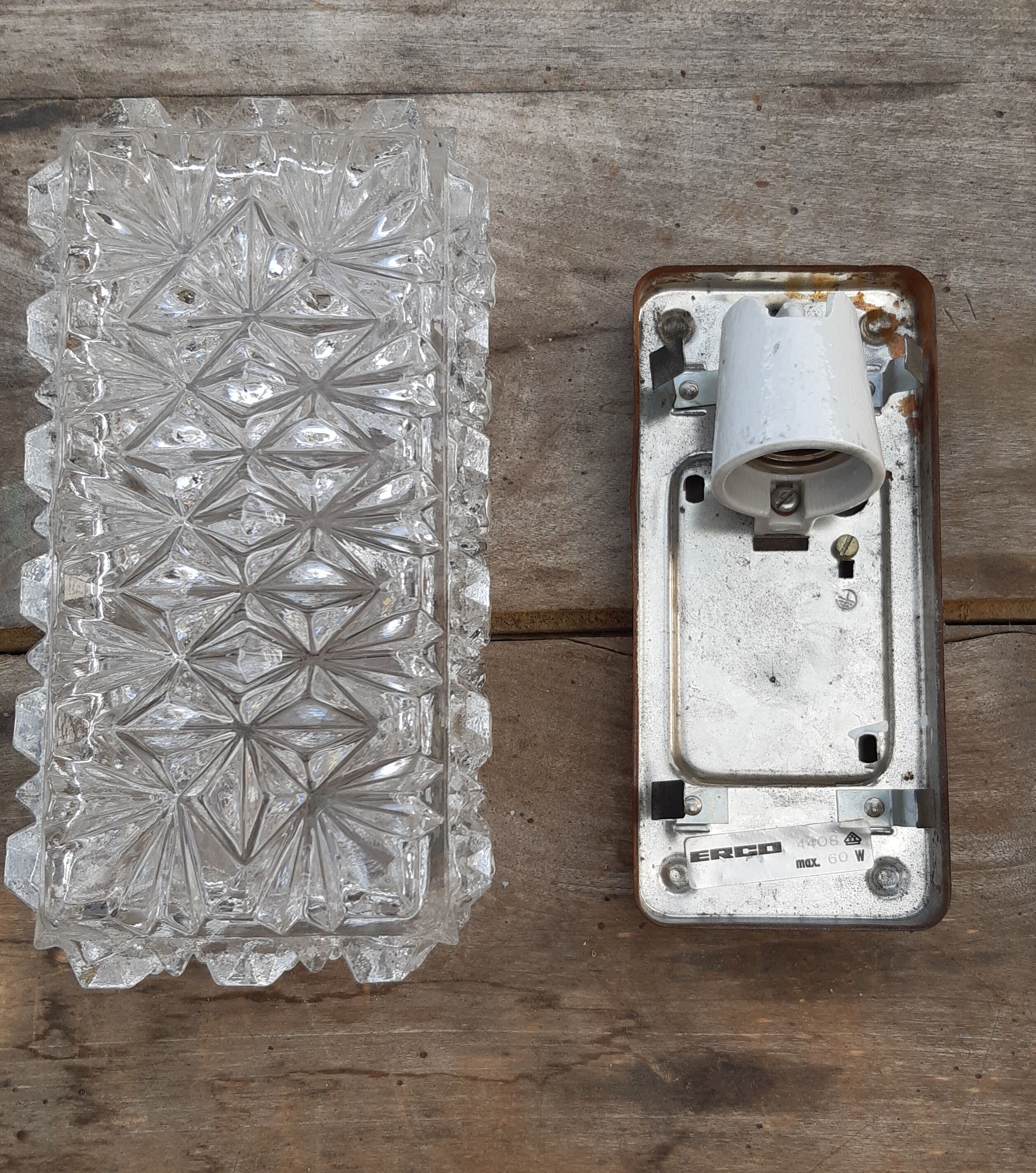 Erco chiseled glass wall sconce 1960