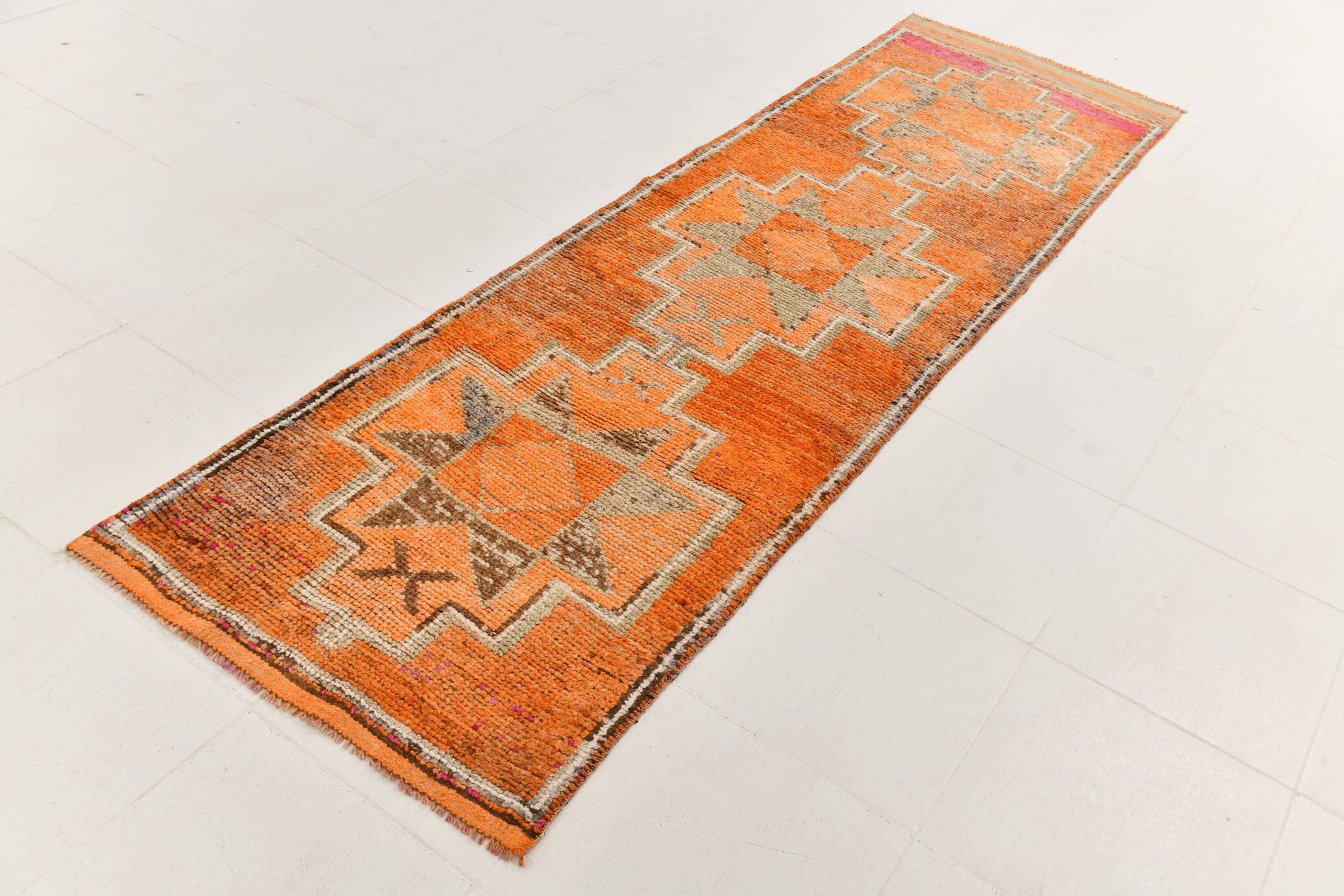 3x9 Vintage Brown & Orange Runner Rug, 84x285Cm