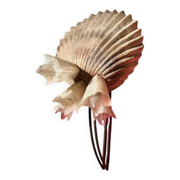 Grande lampe murale organique vintage italienne avec coquille en terre cuite et 5 abat-jours en verre, années 1980.