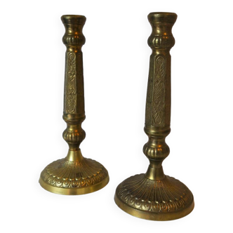 Pair of old brass candlesticks