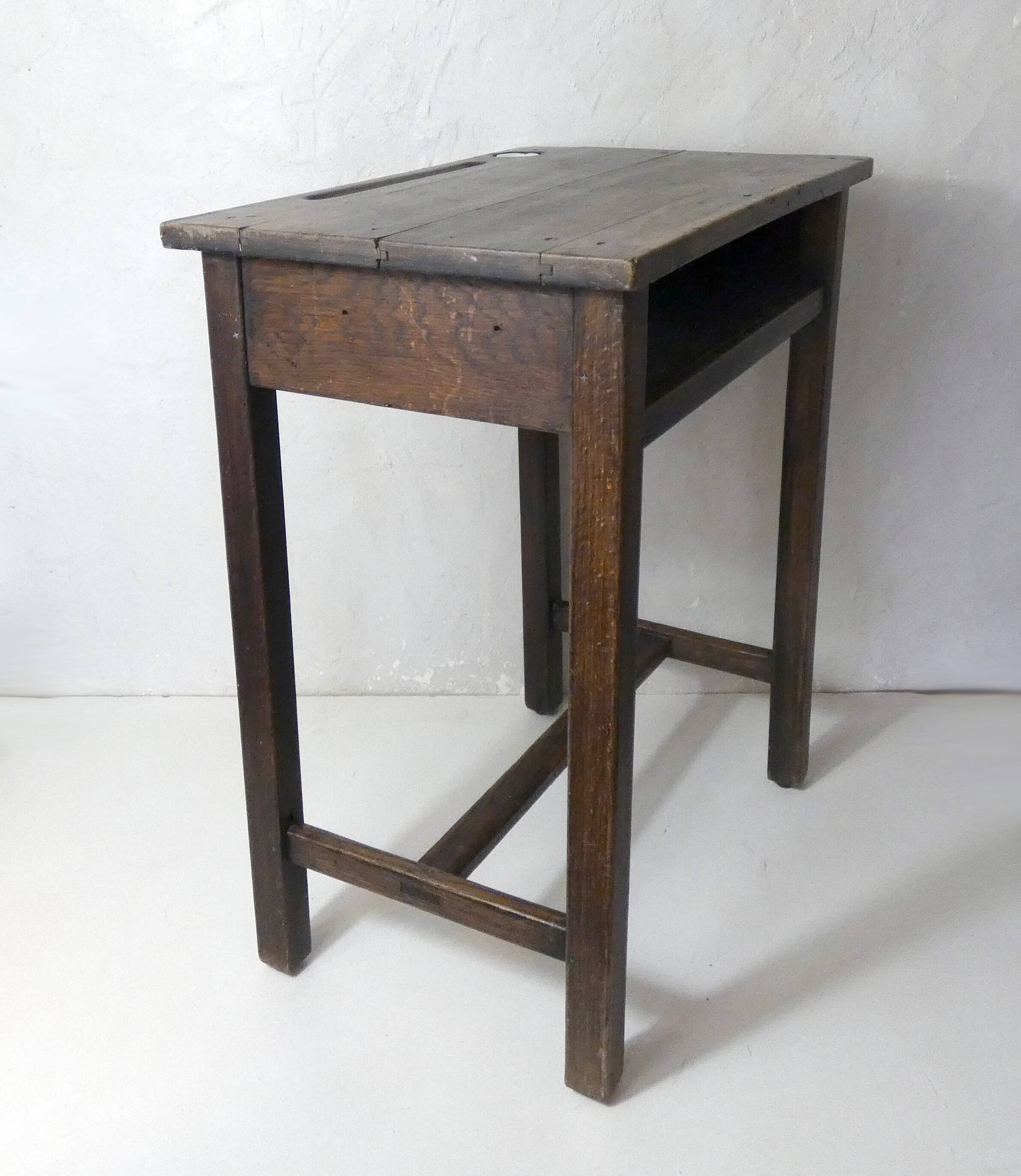 Old children's desk + vintage porcelain inkwell