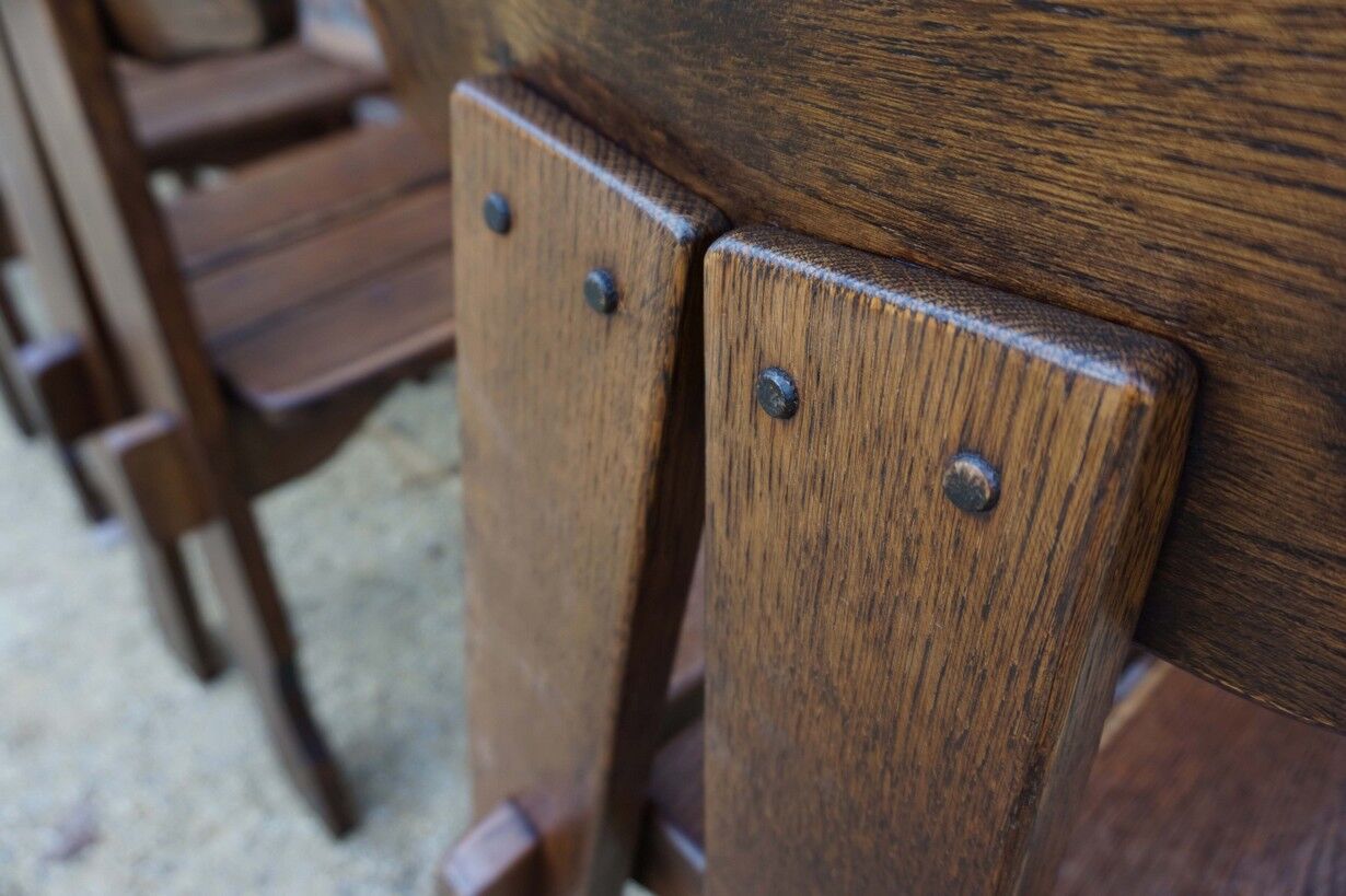 Dutch brutalist solid oak dining chairs, 1970s, set of 4