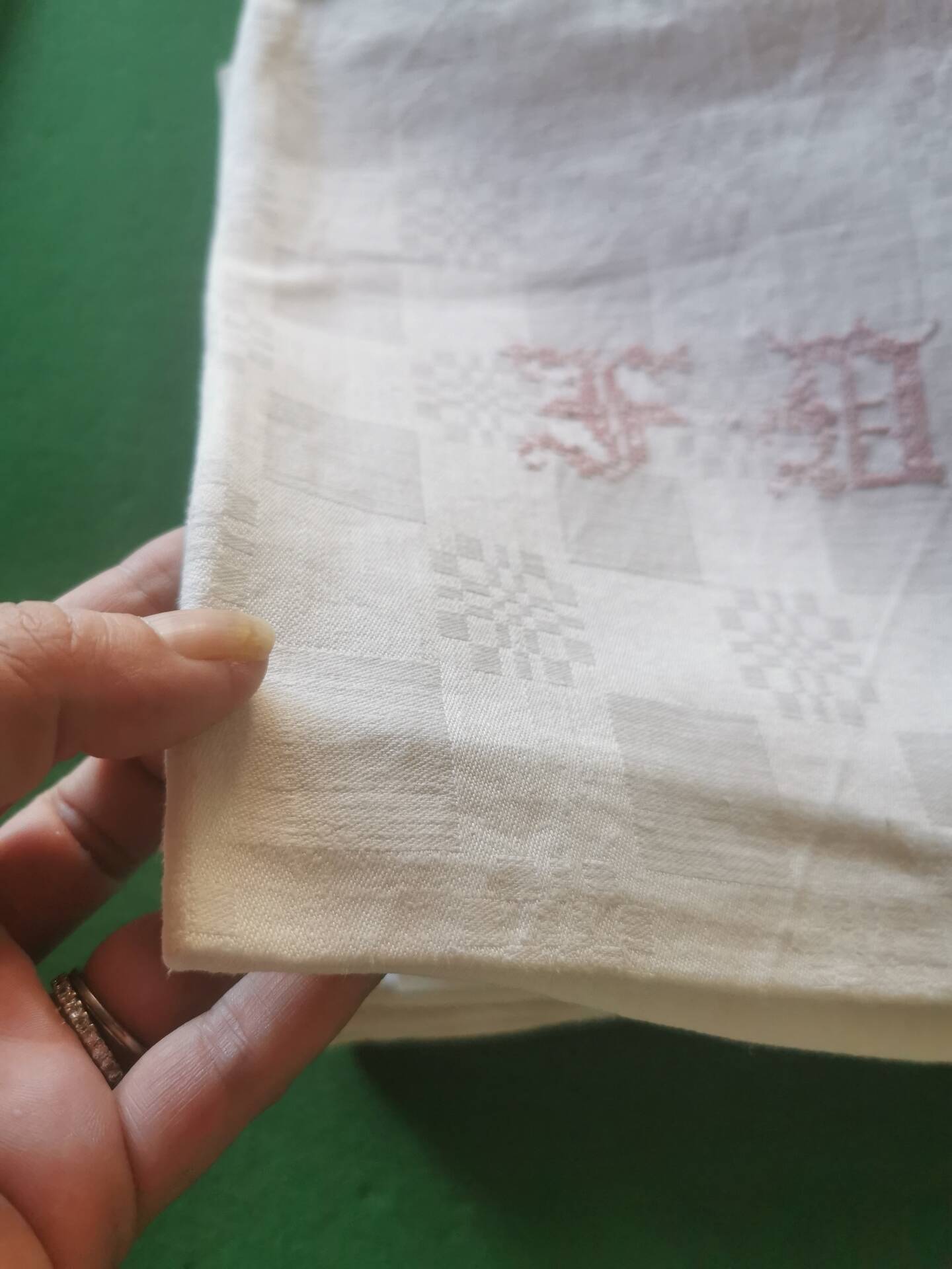 6 old damask linen napkins with a monogram