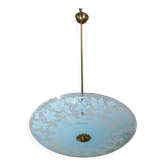 Chandelier en verre et laiton floral vintage italien, milieu du siècle, 2 L