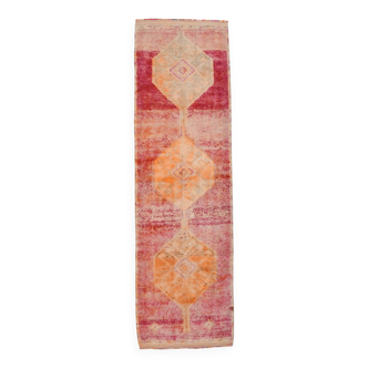 Tapis de couloir vintage pêche et rouge 3x10, 93x310 cm