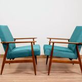 Vintage armchairs set of two teal 1970 design by H.Lis