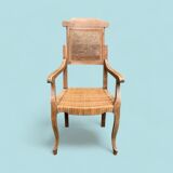 Barber's armchair in wood cannage and straw 1900