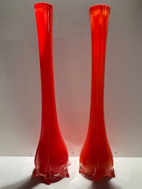 Pair vase soliflore orange glass Murano