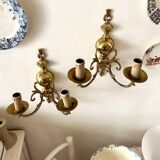 2 appliques murales 2 feux en laiton doré