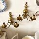 2 two-light wall sconces in gold-plated brass