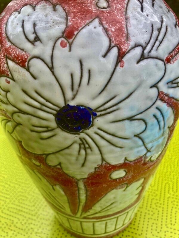 Vase en céramique émaillé décor de fleurs signé en dessous italy - vintage 1950