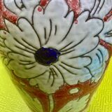 Vase in glazed ceramic decoration of flowers signed below italy - vintage 1950