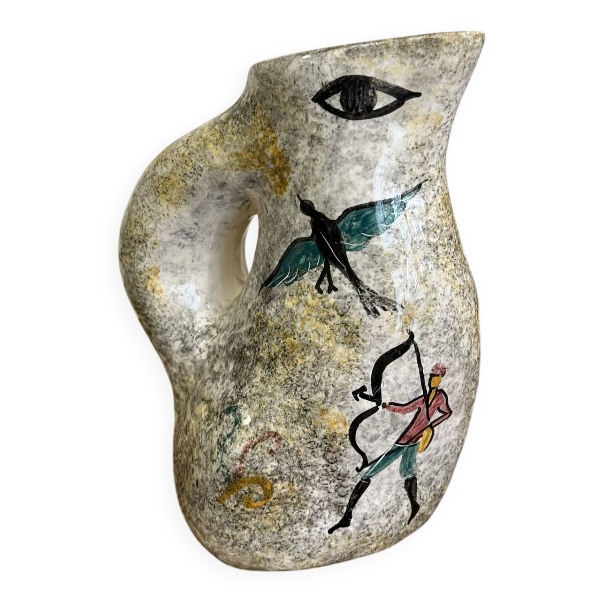 Carafe, jug, pitcher, zoomorphic vase signed R. Santi Vallauris