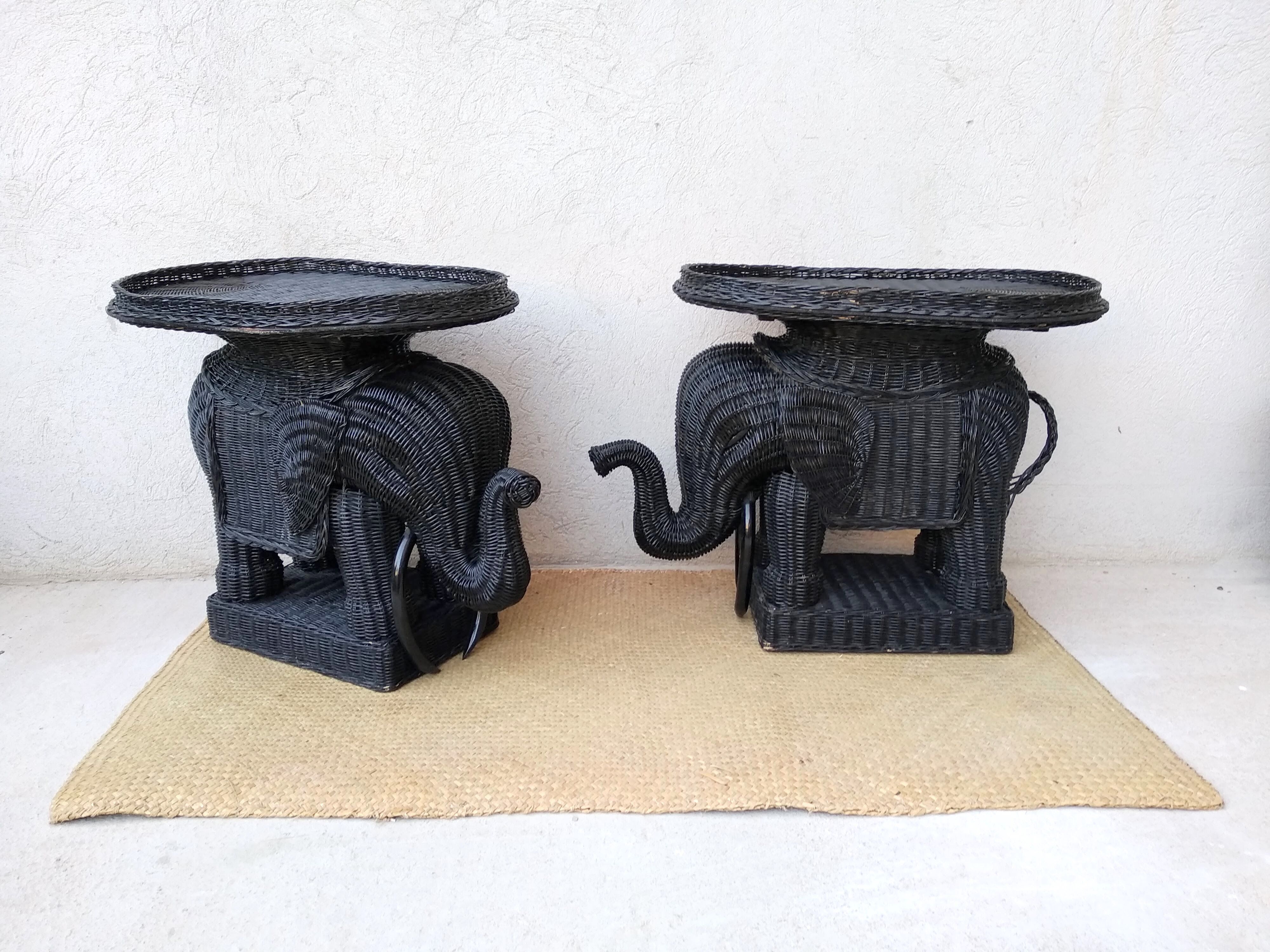 Table éléphant rotin vintage
