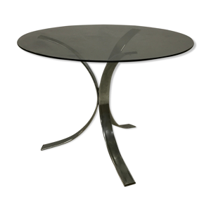 Table de salle a manger chrome et verre fumé