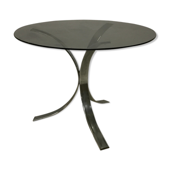 Chrome dining table and smoked glass