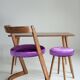 Mid-century purple velvet Halfa chair and stool, Baumann, France, 1970s.