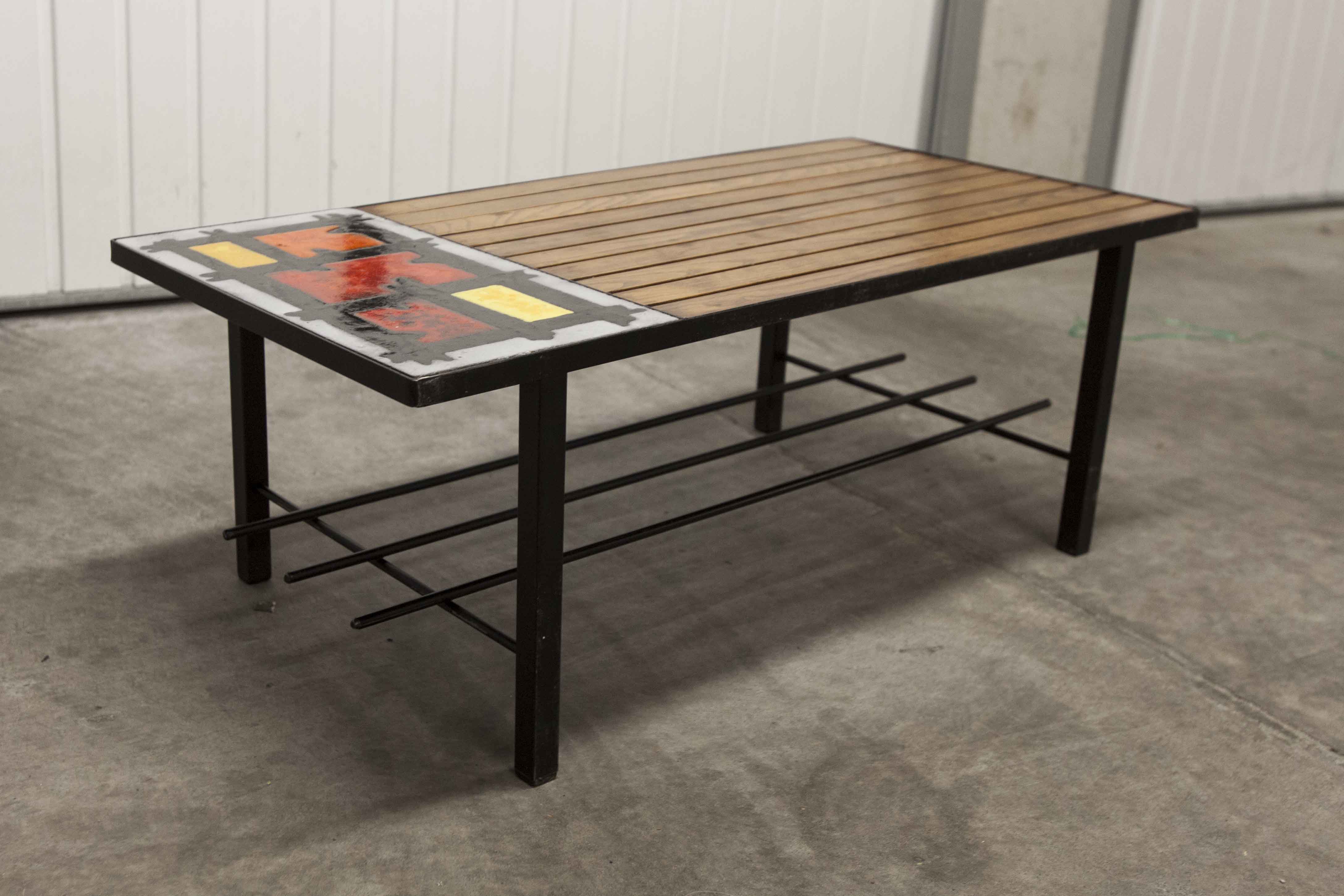 Coffee table teak enamelled lava stone 1965