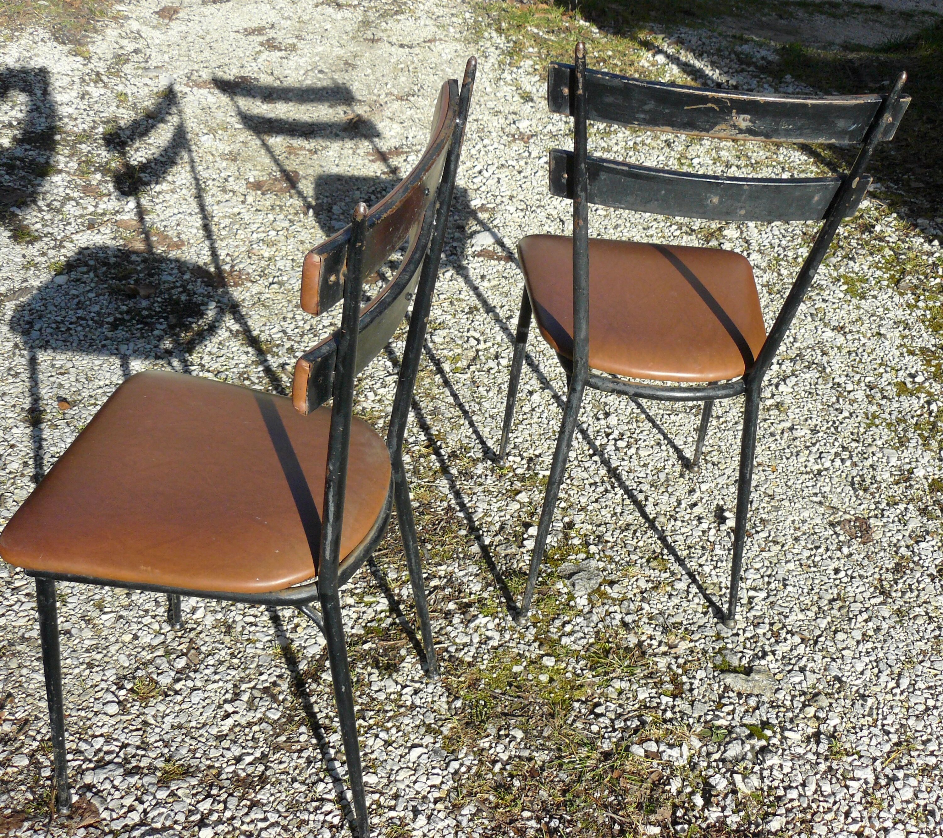 Pair of metal and imitation leather chairs 1950