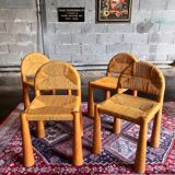 4 chaises Toscanolla en osier et pin massif par alessandro becchi pour giovanetti - italy - 1970