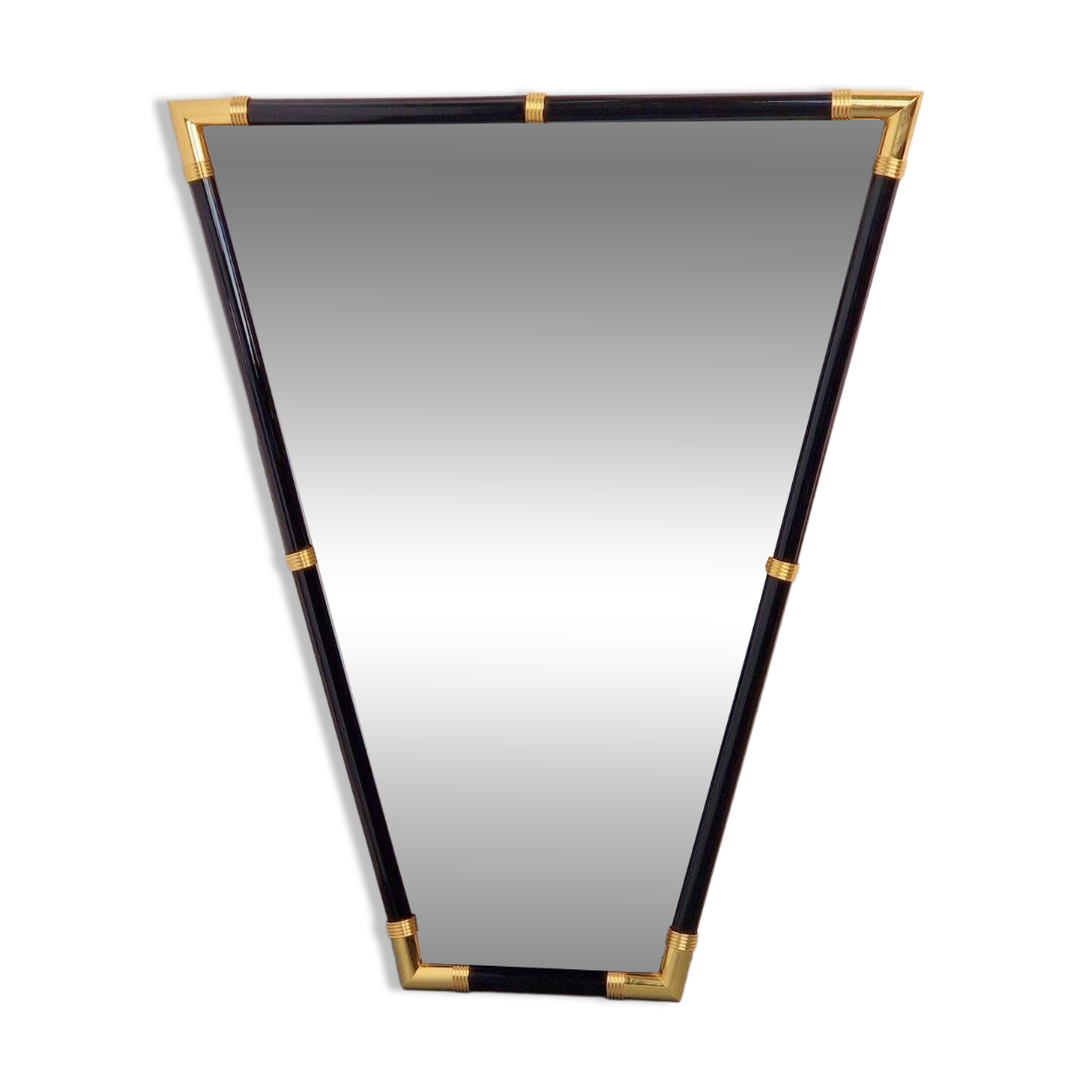 Modern Black Lacquer Metal Triangle Mirror, 1970s