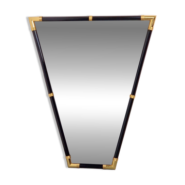 Miroir triangulaire en métal laqué noir moderne, années 1970