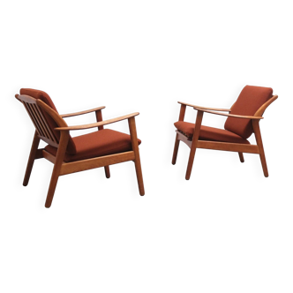 Danish pair of easy chairs in oak by Niels Koefoed, 1960s