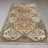 Old Turkish Milas Rug 212x122 cm old vintage carpet Ushak Region Pink Beige Blue