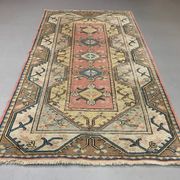 Old Turkish Milas Rug 212x122 cm old vintage carpet Ushak Region Pink Beige Blue