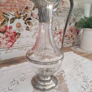 Old water decanter in curved glass and tin Art Nouveau style