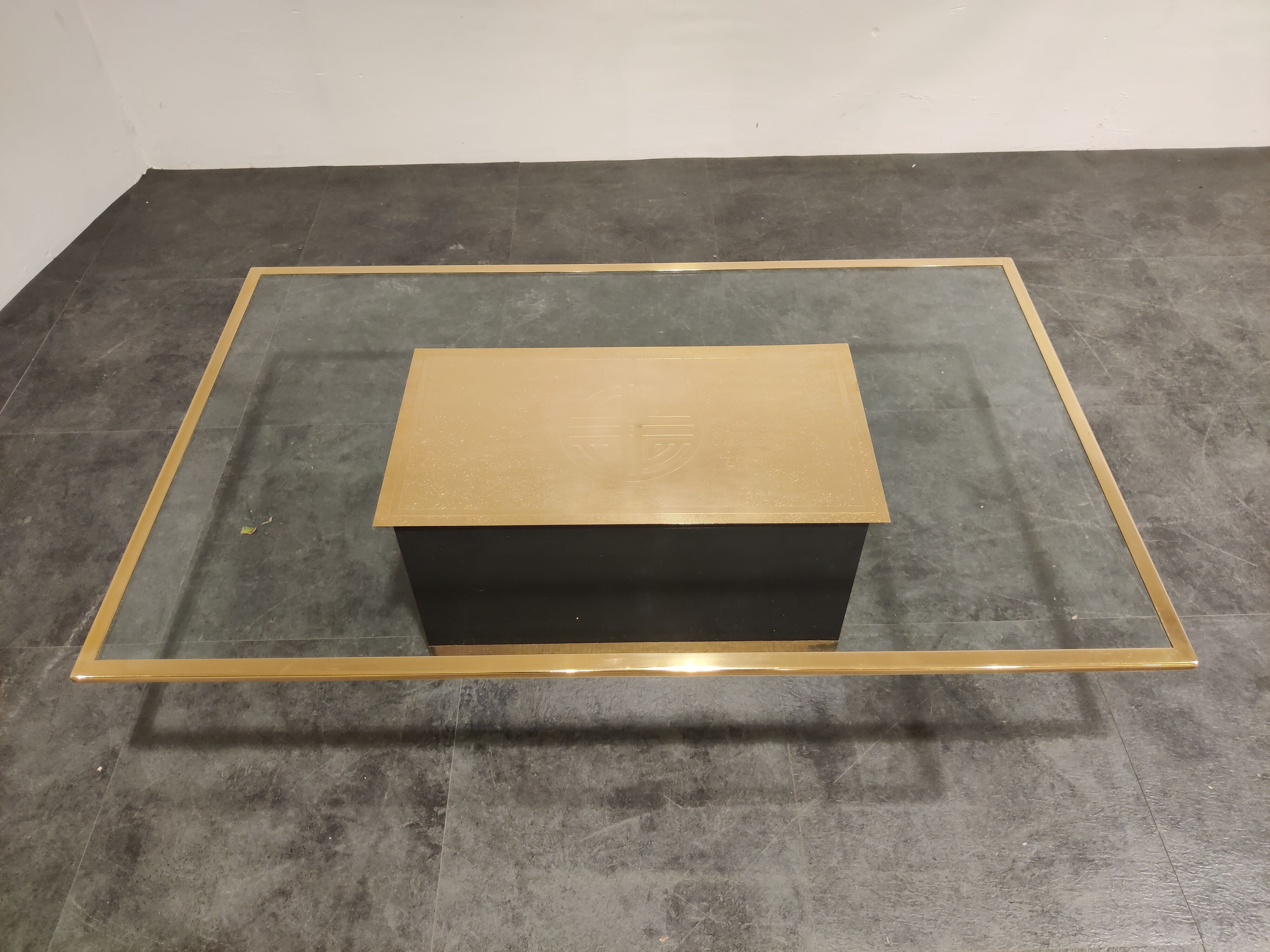 Vintage etched brass coffee table by Ricco D, 1970s