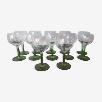 12 verres liqueur en cristal pied vert motif raisin