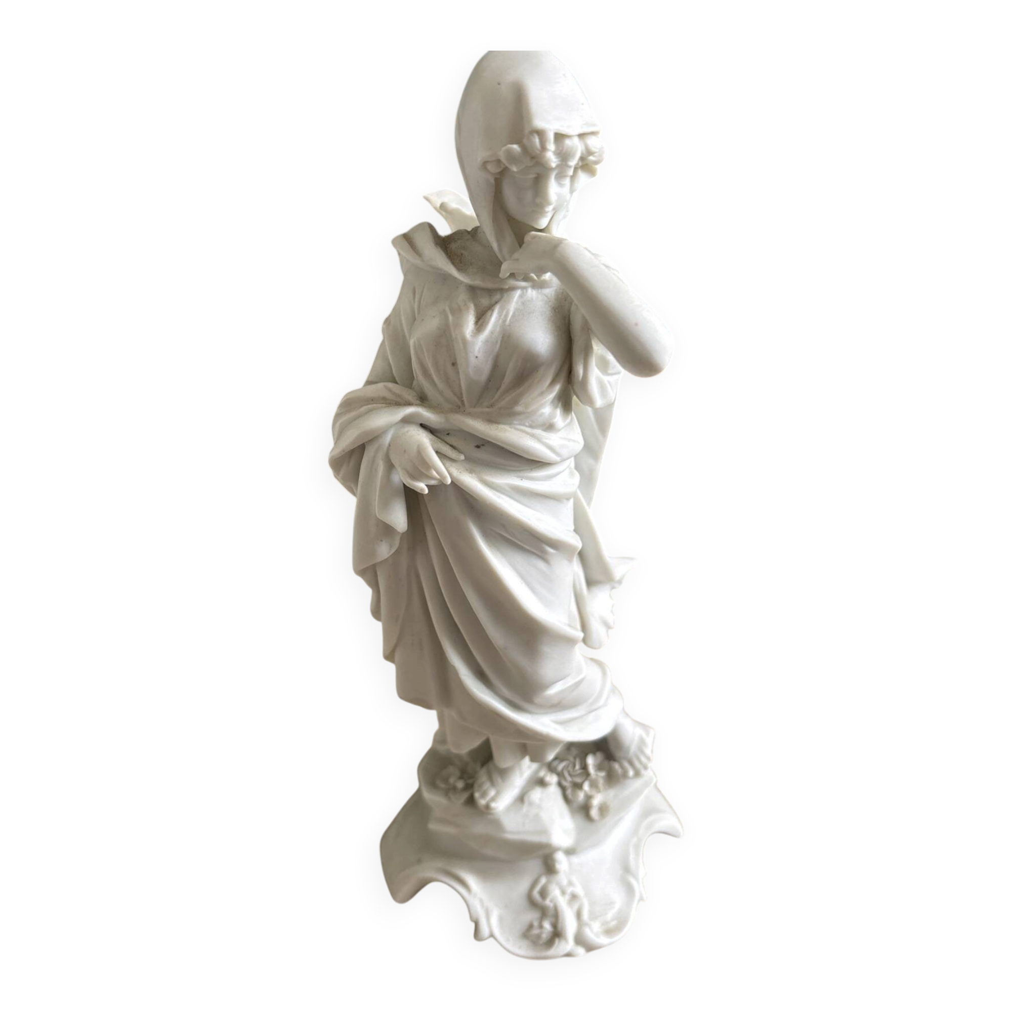 Biscuit Porcelain Flower Vase Statue Volkstedt Art Nouveau Lady, c. 1900