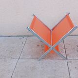 Vintage chrome and orange magazine rack from the 70s and 80s