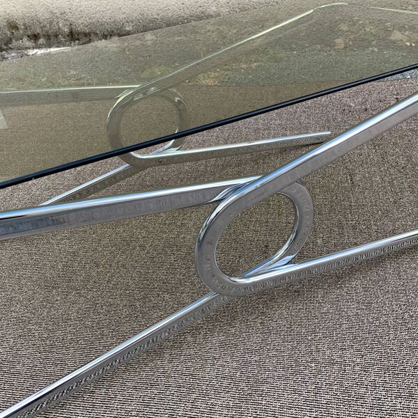 Table basse verre fumé et chrome 1970