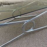 Table basse verre fumé et chrome 1970